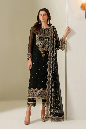 Alizah Embroidered Chiffon 3-Piece Suit – Black | ODS 1067