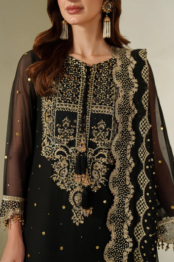Alizah Embroidered Chiffon 3-Piece Suit – Black | ODS 1067
