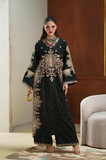 Ethnic Kaftan Style Raw Silk 3-Piece – (Black ODS 1057 )