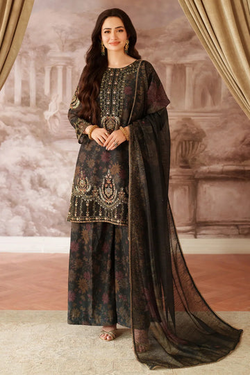 Mohagni Luxury Embroidered & Printed – 3-Piece (Brown - ODS 1042)